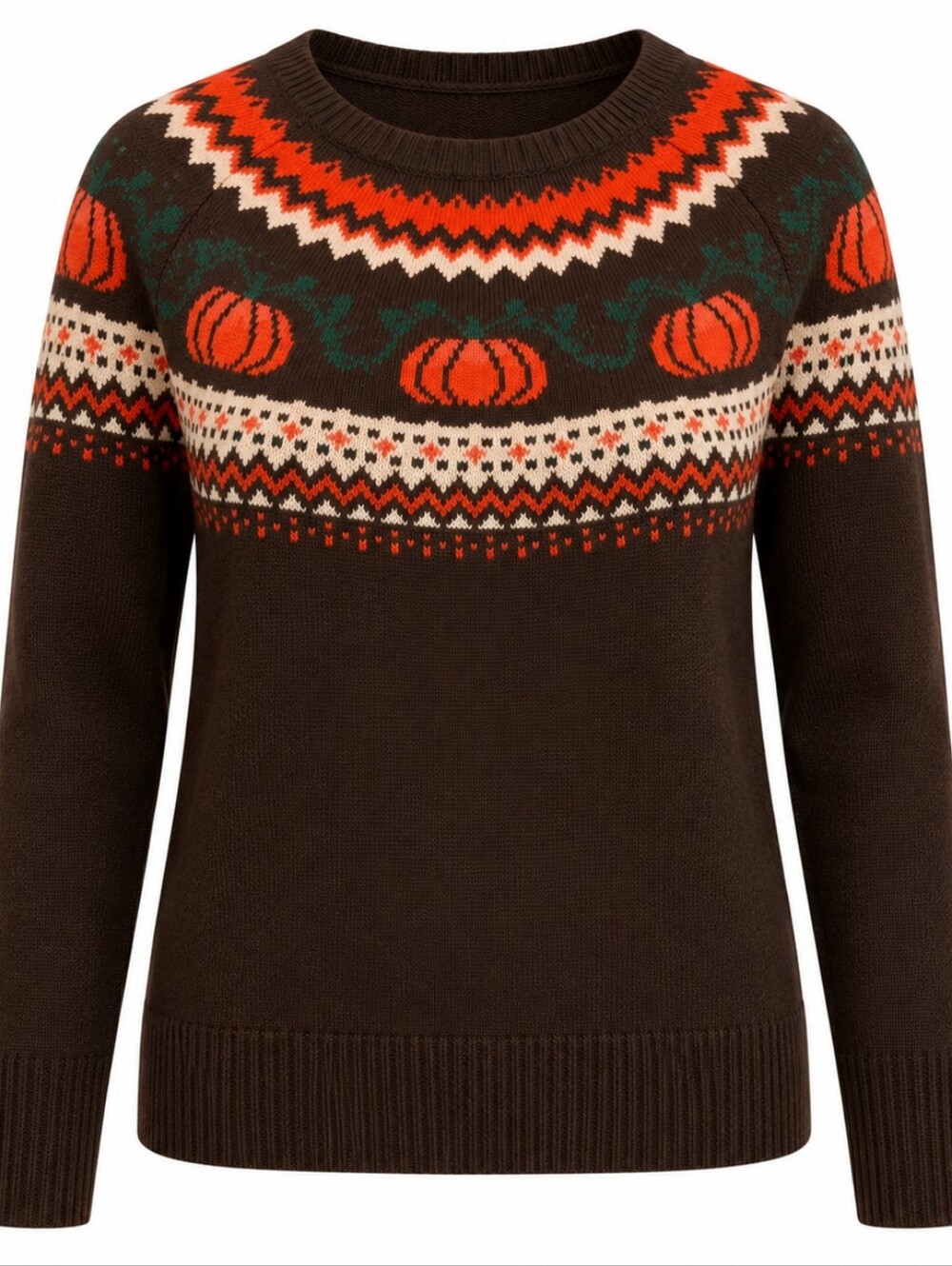 VINCE CAMUTO | NWT Pumpkin Fair Isle Fall Sweater Chocolate Brown‎ Orange | XL
